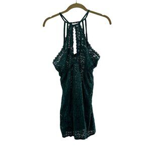Plus Size Green Lace Halter Lingerie Adjustable Back Closure Babydoll Stretch